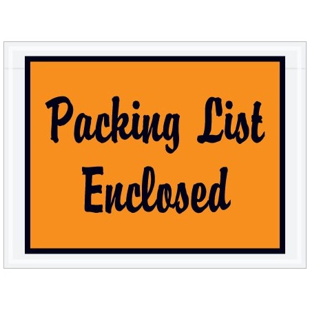 Bsc Preferred 4-1/2 x 6'' Orange Full-Face Script ''Packing List Enclosed'' Envelopes, 1000PK PL1